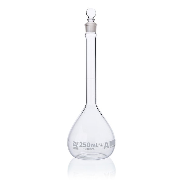 Globe Scientific Flask, Volumetric , Globe Glass, 250mL, Class A, To Contain (TC), ASTM E288, 6/Box 8200250 - main
